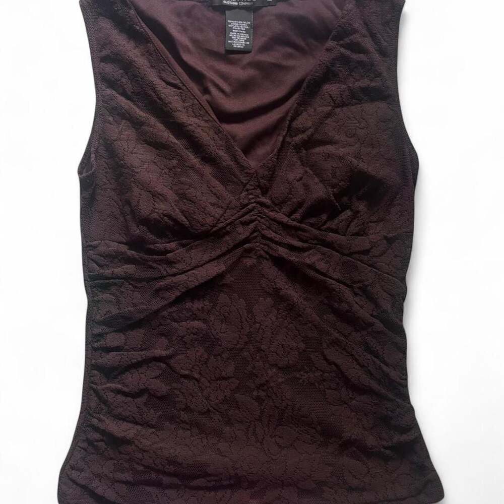 Rampage Vintage Y2K Brown Floral Lace V-Neck Sleeveless Blouse